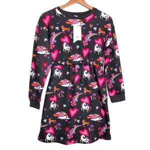 TU Unicorn Hearts Long Rainbow Jersey Long Sleeve Dress Size 11 Yrs NWT